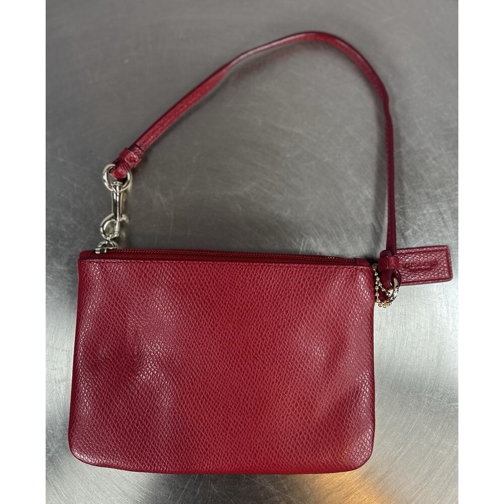 Coach Red Leather Wristlet Wallet Bow Accent Zip Closure Wrist Strap - Picture 2 of 6